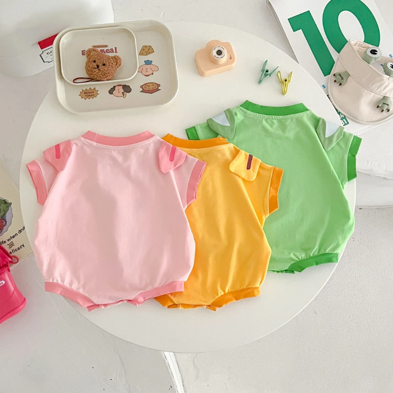 Baby Boys and Girls\' Baby Triangle Cover Summer Soft and Comfortable Macaron Color Pink Piggy Green Big Eyes Cartoon Clothes