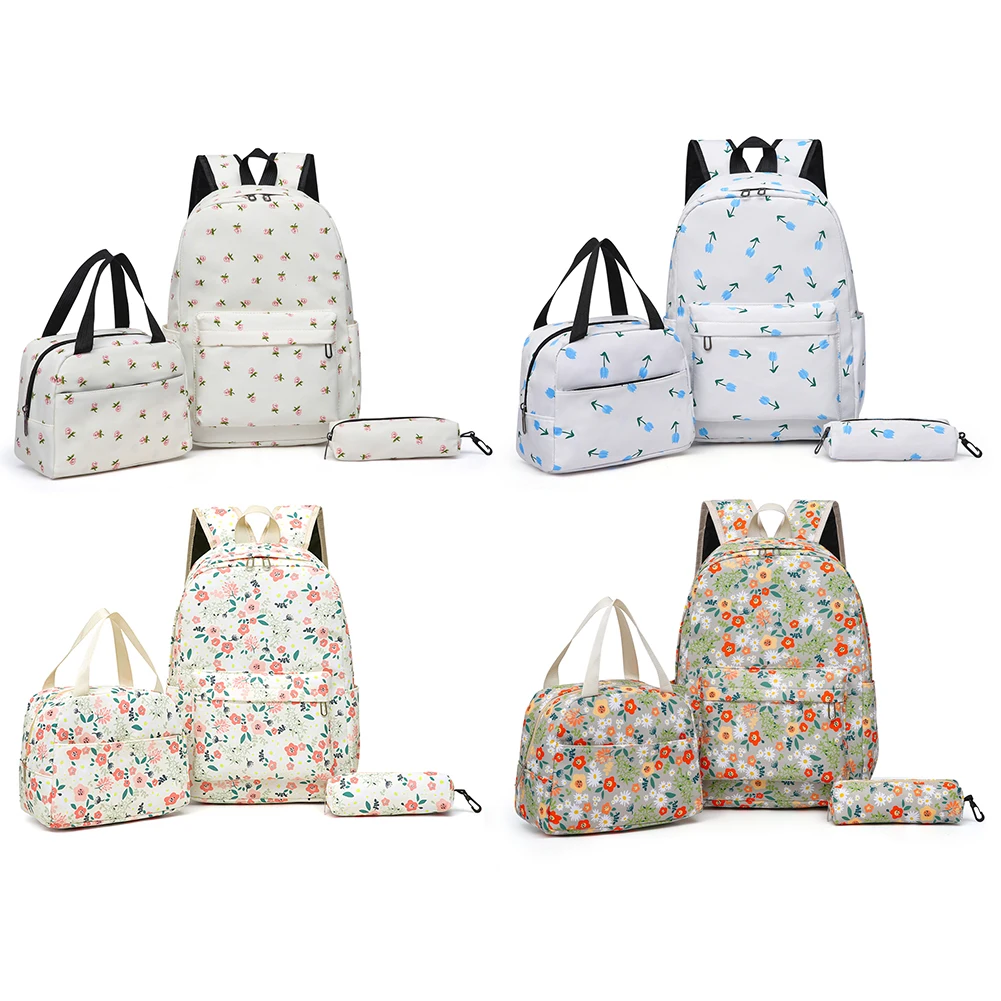3Pcs Floral Backpack Set Simple Travel Backpack with Lunch Bag & Pen Case School Bookbag Set Large Capacity Outdoor Travel Bag