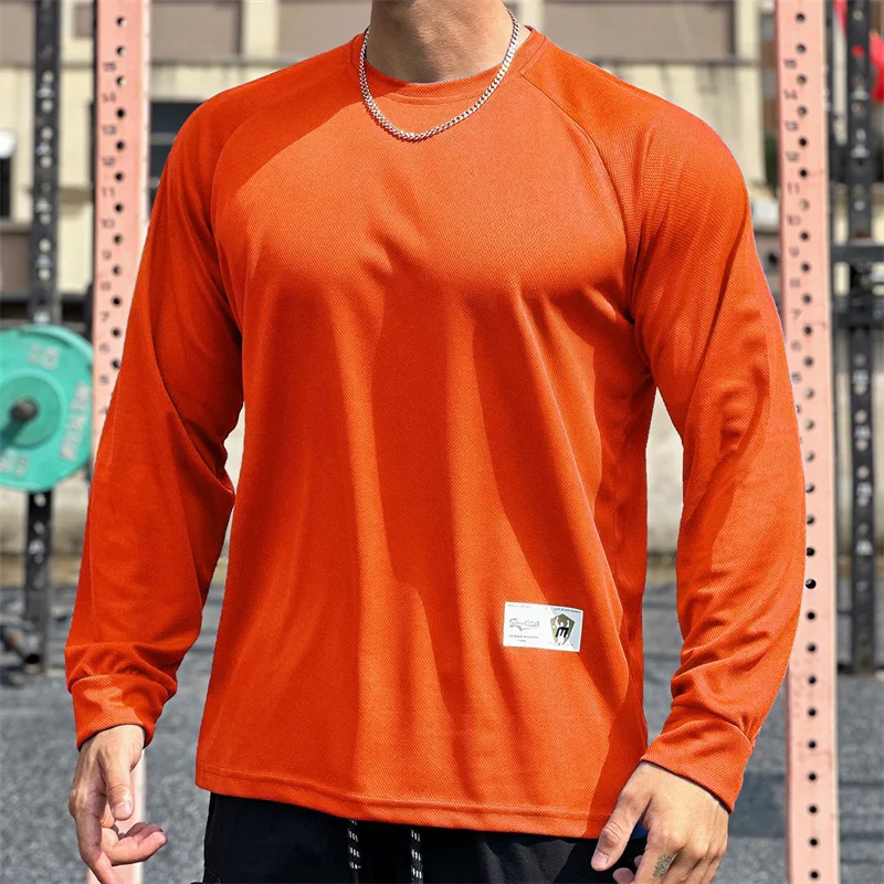 High quality Autumn men long sleeved T-shirt Fashion sport Round Collar  fitness running mesh Breathability Training T-shirt men