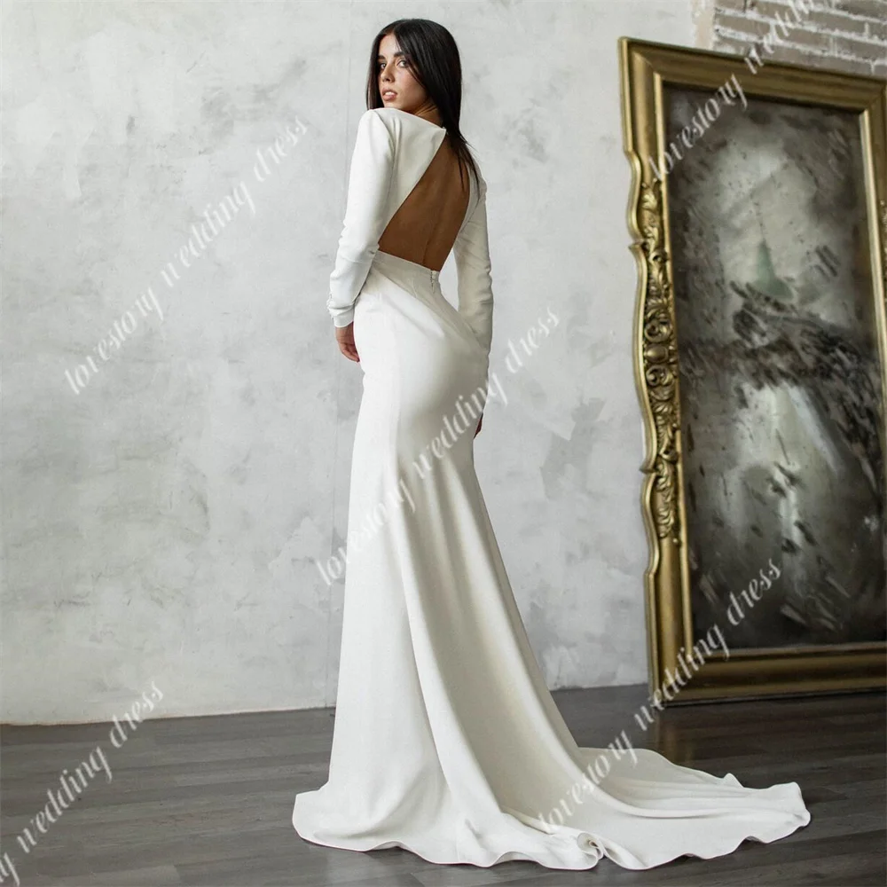 Sexy High Slit Backless Vestidos de casamento, Mangas compridas, Sereia Noiva Robes, Sereia vestido de noiva com trem