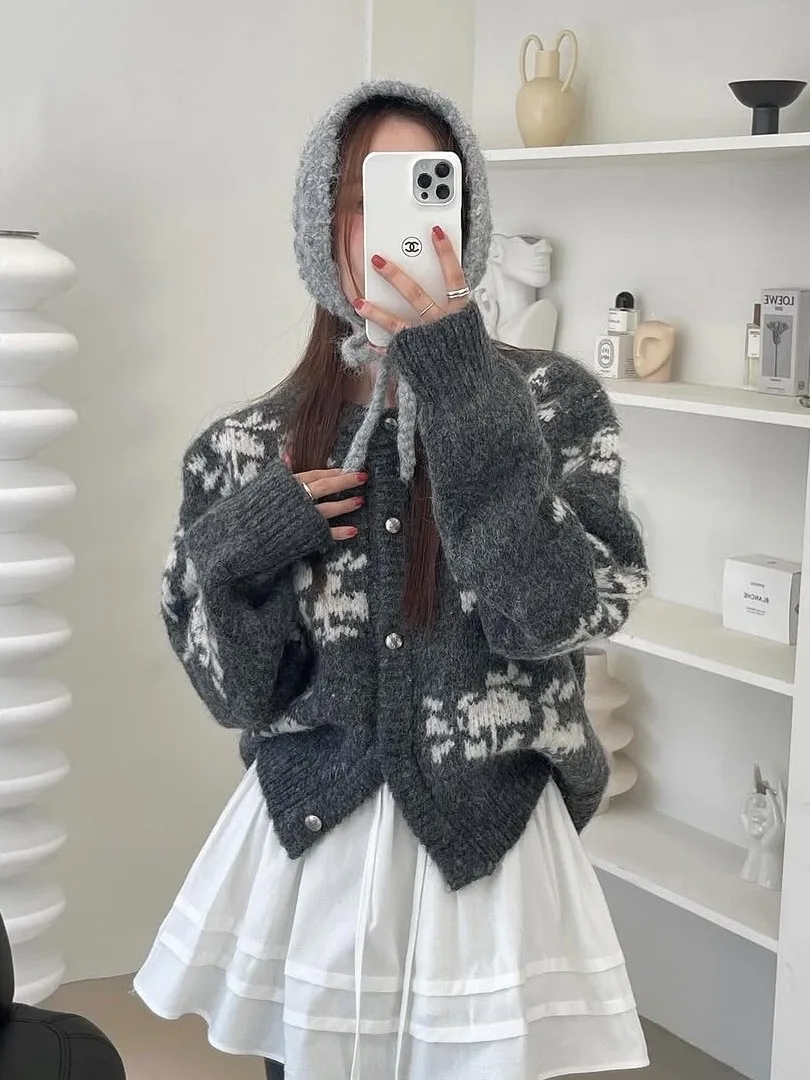 Retro gebreide trui met bloemenmotief, dames, maat S, of enkelknoops gebreide top met ronde hals voor het vroege najaar