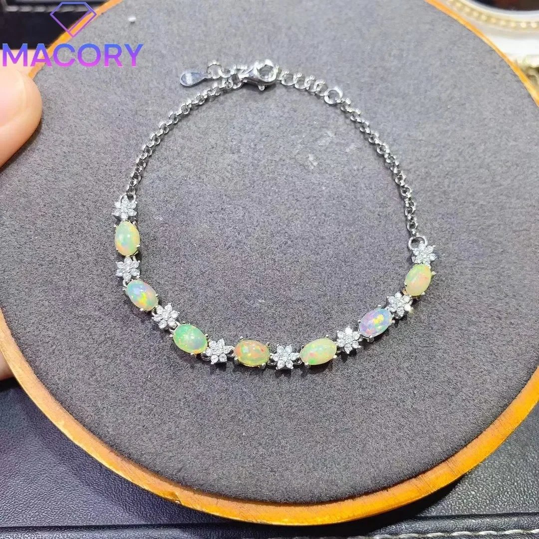 

Silver natural Opal bracelet female charm 925 sterling silver certification Christmas luxury jewelry gemstone free delivery.