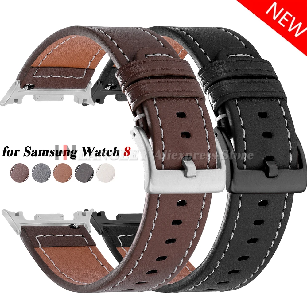 Vintage Brown Leather Watch Band No Gaps for Samsung Galaxy Watch 8 Classic 46mm Strap for Galaxy Watch 8 40mm 44mm Men Bracelet