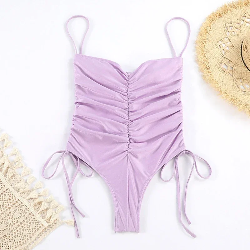 สายรัดเซ็กซี่ชุดว่ายน้ําสําหรับสตรีจีบเอวสูงSuspender One Pieceชุดว่ายน้ํา 2025 ใหม่Beach Holidayชุดว่ายน้ํา