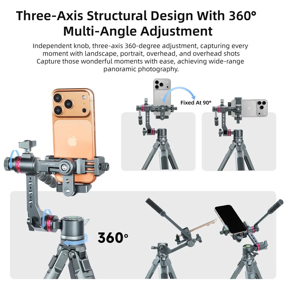 LEAPLIGHT Phone Camera Gimbal Indoor/outdoor Tilt Shooting Live Streaming Video Recording 360° rotation Adjustment Expandable