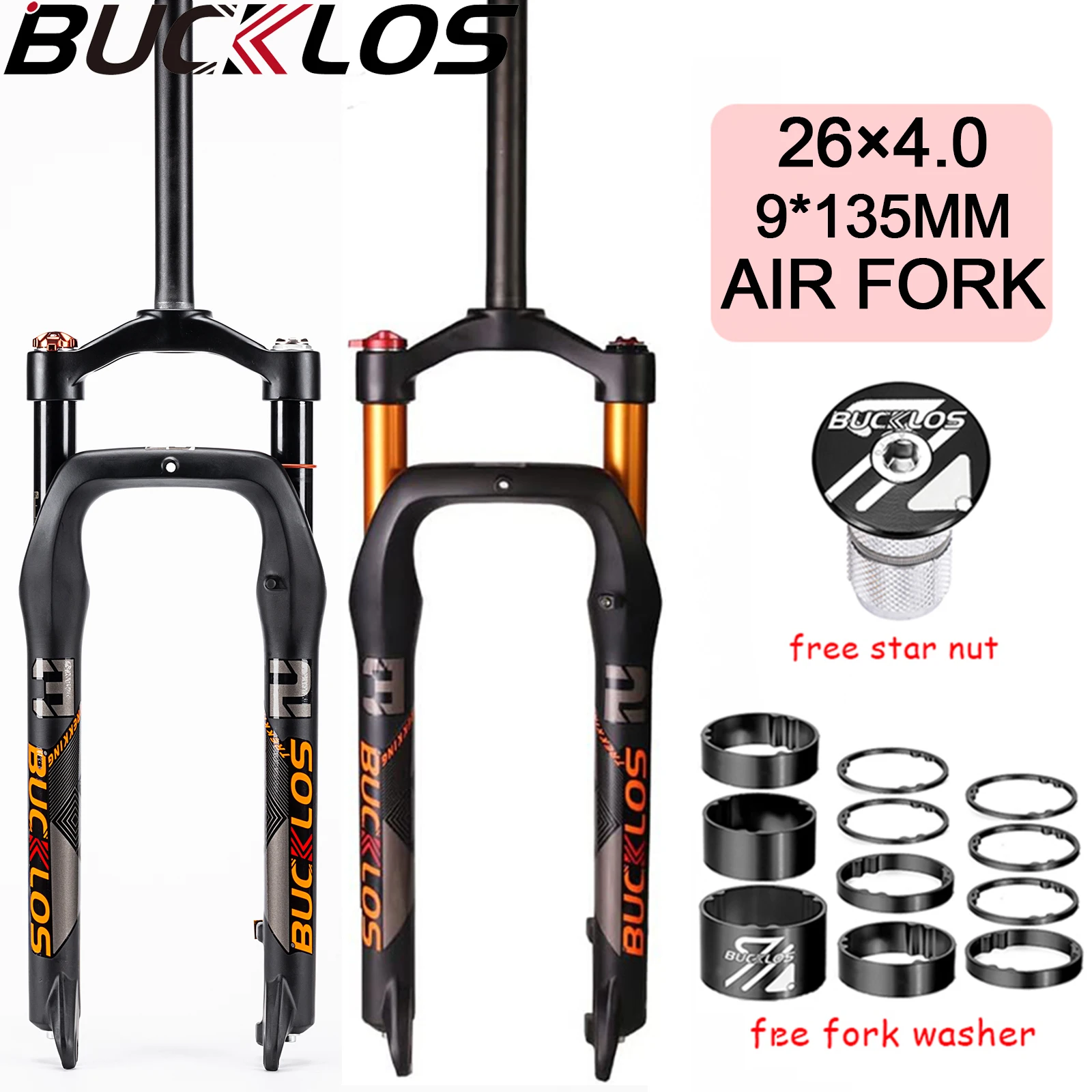 

BUCKLOS 26*4.0 E-Bike Fork Air Suspension Snow Beach Bicycle Fork 9*135MM MTB AM Forks 26in 4.0 Tire Electric Bike Forks