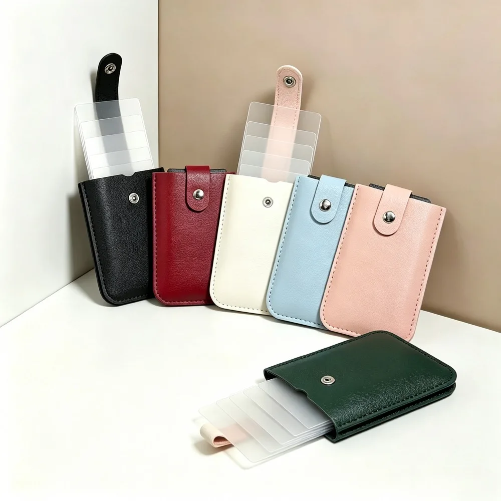 2 Pack Pull Tab Multi Slots Card Holder, Large Capacity PU Leather Credit Card Wallet, Snap Button Pull Out Design ID Debit Card Protector for Men Women Travel Daily Gift