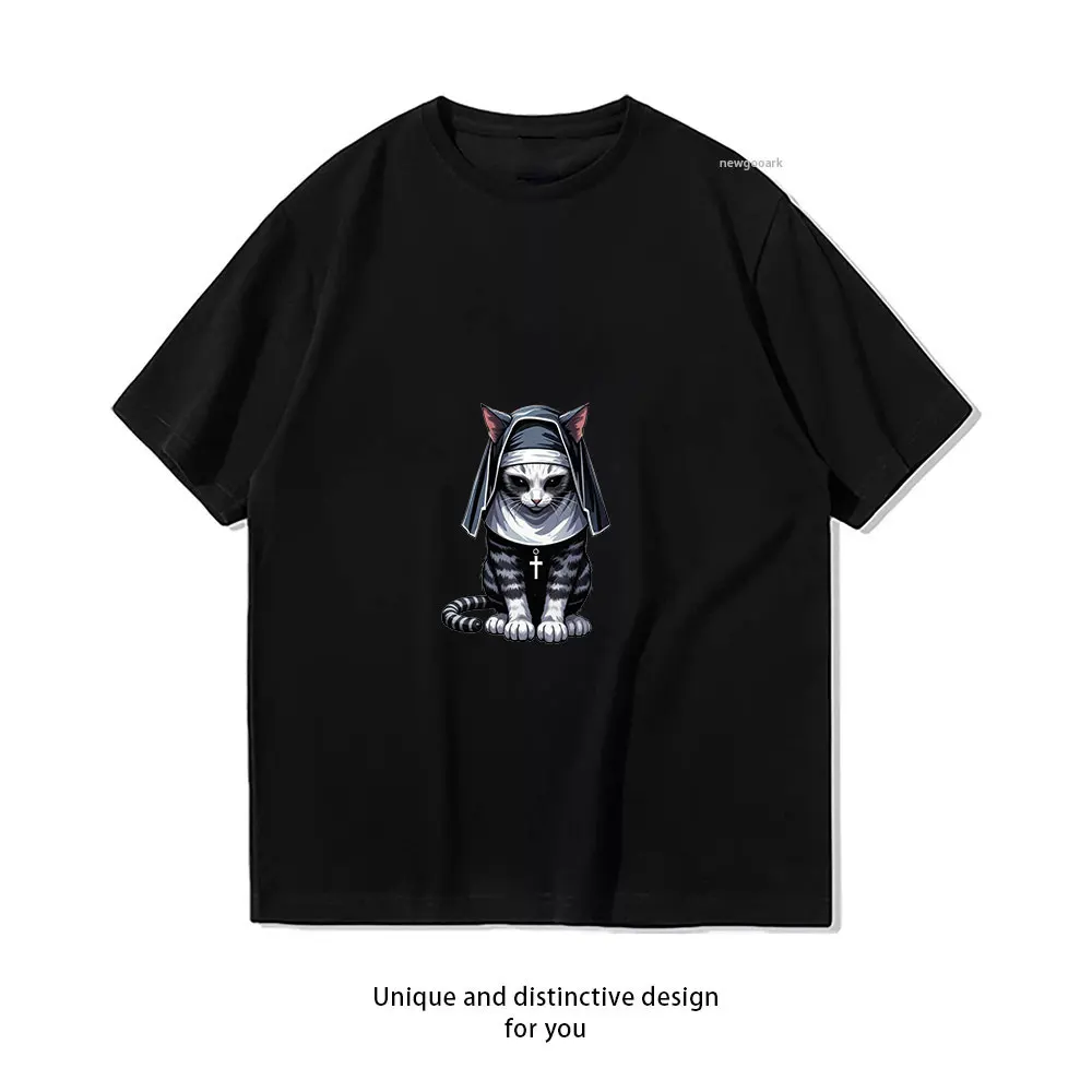Clerical Feline T-Shirt Casual cotton graphic t shirts Creative streetwear Classic O-neck shirt