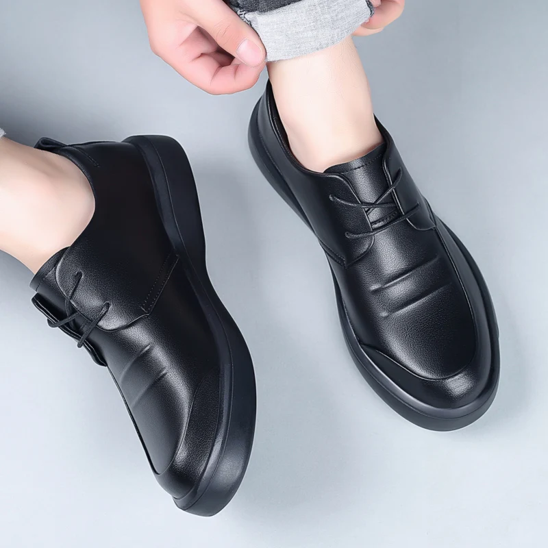 2025Social Shoe Male Spring Autumn Men's Formal Shoes Casual Business Cowhide  Trend Black Official Cheap Clearance Footwear New