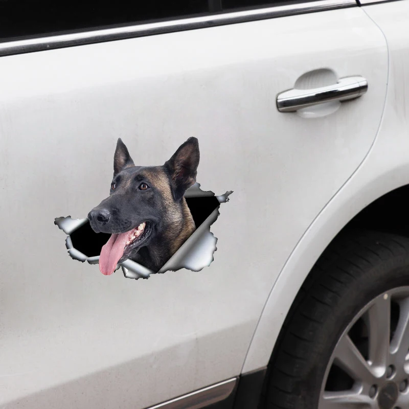 Creative 3D Pet Dog Belgian Malinois Torn Metal Decal Car Sticker Body Trunk Vinyl Decal Waterproof Decorative Car Accessories