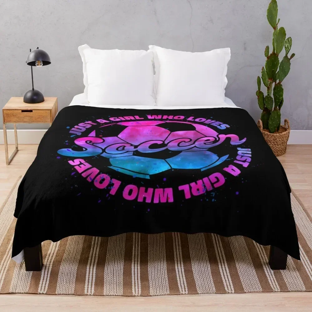 Just A Girl who Loves Soccer Football Throw Blanket Wrinkle Resistant Lightweight Blanket
