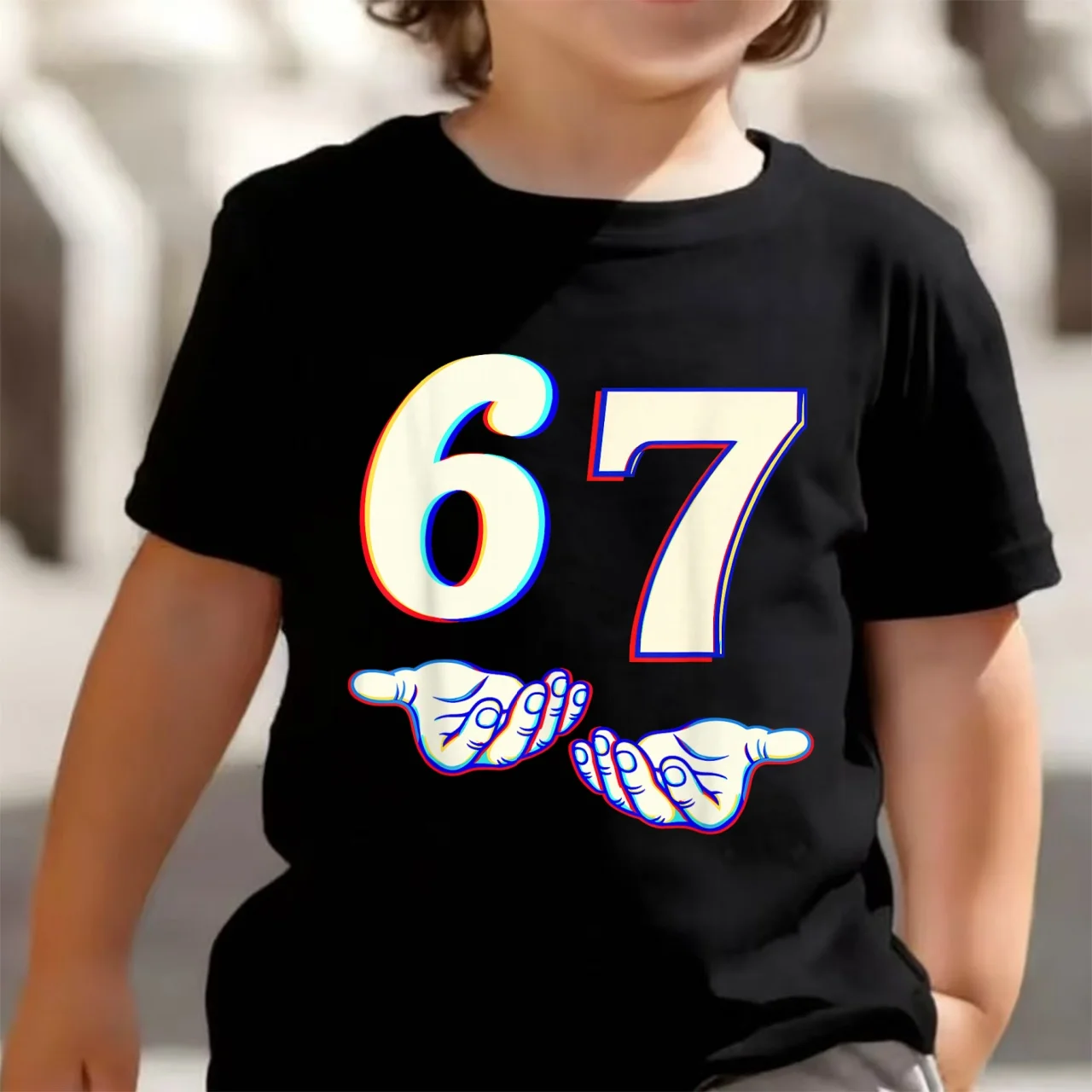 Cute Meme T-Shirt for Boys Girls Childrens Six Seven Funny Kids Y2k Tees Tops 67 Brainrot Print Round Neck Short Sleeve T Shirt
