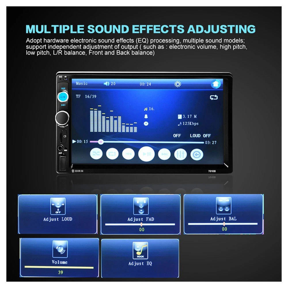 مشغل وسائط متعددة ستيريو للسيارة بودوفو ، وصلة مرآة ، شاشة تعمل باللمس ، بلوتوث ، EQ ، شحن USB ، AUX ، راديو السيارة ، 2Din ، 7" #3