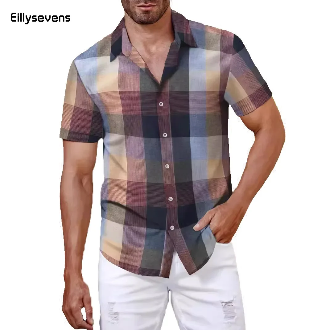 

Mens Small Plaid Shirts Summer Short Sleeve Cotton Dress Shirts Business Casual Button Down Chemise Homme Camisa Masculina