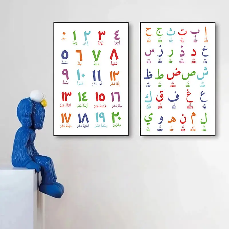 Unframe Arabic Islamic Wall Art Canvas Painting Arabic Letters Alphabets Numerals Poster Prints Nursery Kids Room Wall Art Decor