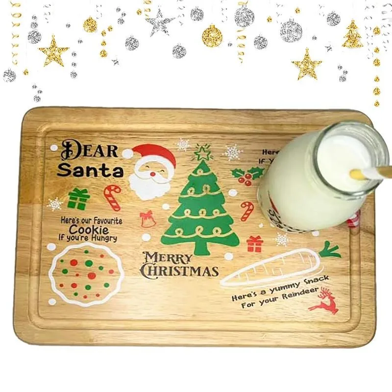 Wooden Christmas Cookie Tray Engraved Santa Snack Tray Child Christmas Gift Milk And Cookie Mat Reindeer Christmas Cookie Plate