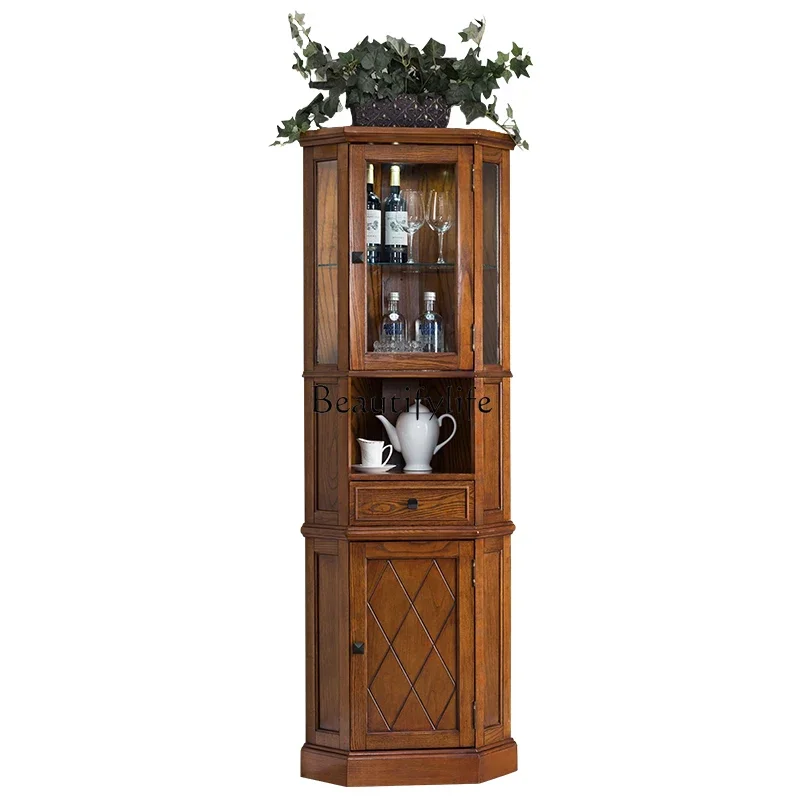3American Style Solid Wood Corner Cabinet Living Room Simple Modern Triangle Storage Cabinet