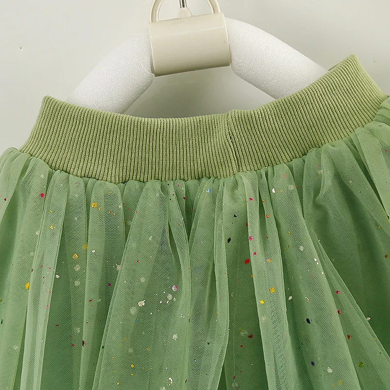 DE PEACH Summer Spring Baby Girls Tulle tutu Skirt Dot Printing Green Toddler Children Short Skirt Kids Princess Party Skirts