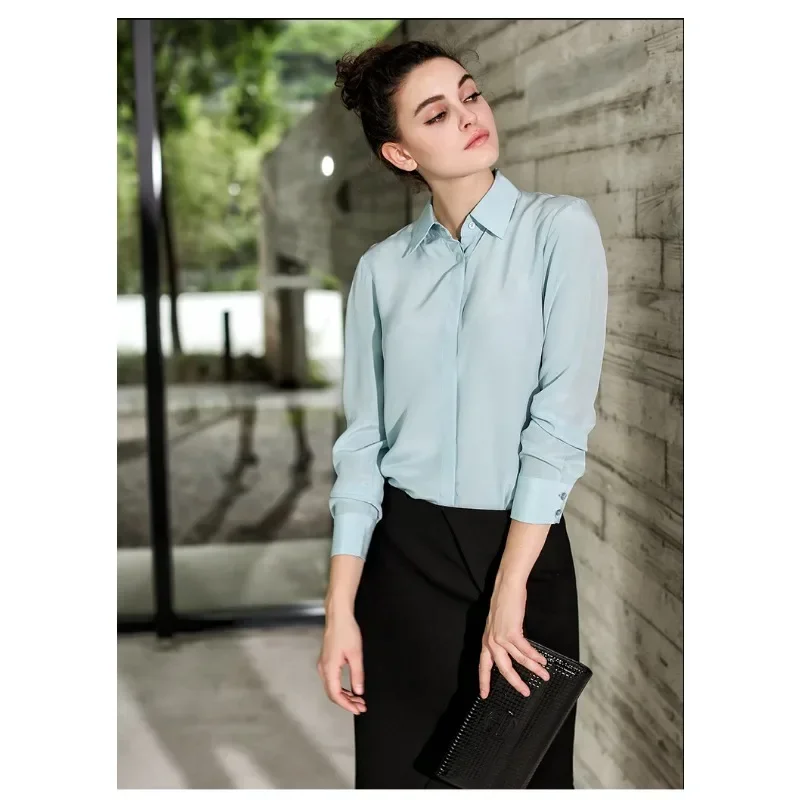 

Summer OL Casual Streetwear Satin T-shirts Tees Women's Shirt Elegant Turn-down Collar Long Sleeve Lace Up Female Tops