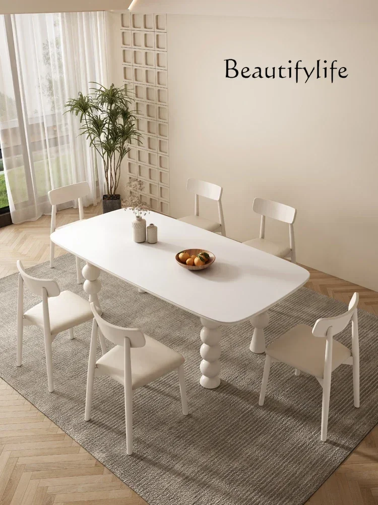 0 Solid Wood Stone Plate Cream Style Dining Tables And Chairs Set Household