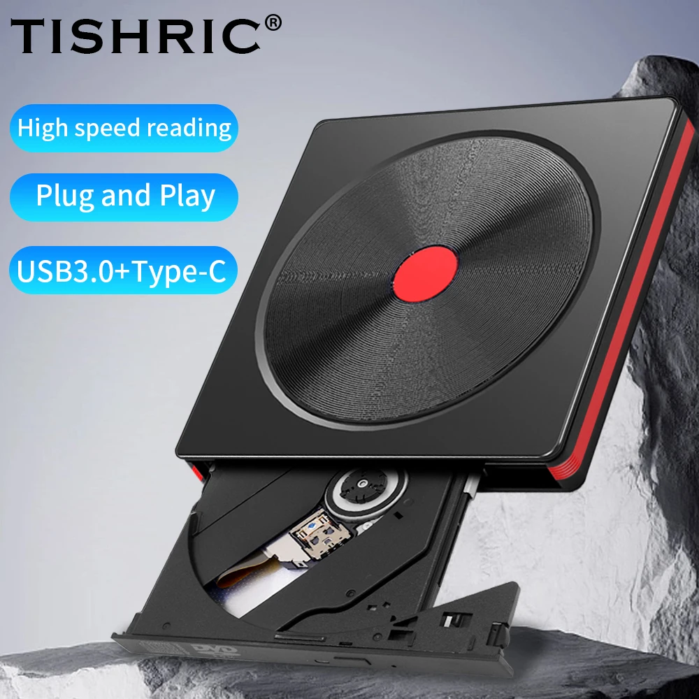 TISRIC Portable External Optical DVD Drive ODD HDD Device CD DVD Player USB 3.0 External CD Reader For Laptop Desktop PC