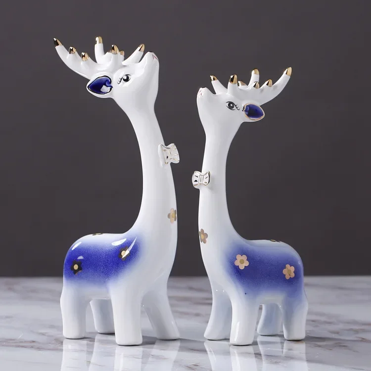 

European style creative deer ornaments, ceramic crafts, living room foyer, TV cabinet, wine cabinet decoration