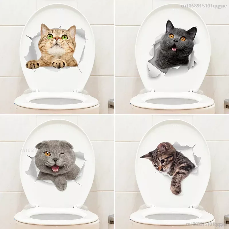 Cartoon Toilet Sticker Toilet Bathroom Waterproof Self-adhesive Paper  Cat Expression Sticker Pegatinas De Gatos Para Tapas Wc