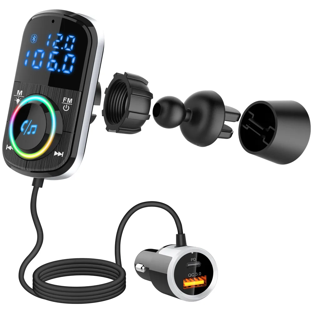 BC71 New Car Bluetooth MP3 Player QC3.0 Fast Charge PD Car Ambient Light Charger FM Transmitter