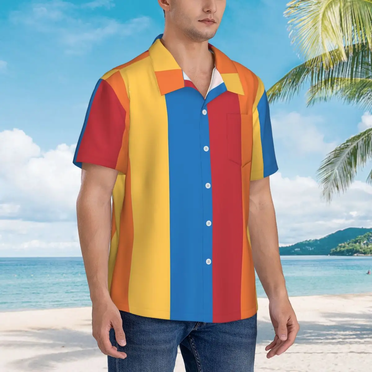 

Wally Darling Stripes Hawaiian Shirts Casual Men Short Sleeve Shirt for Summer Beach Men's Lapel Tops