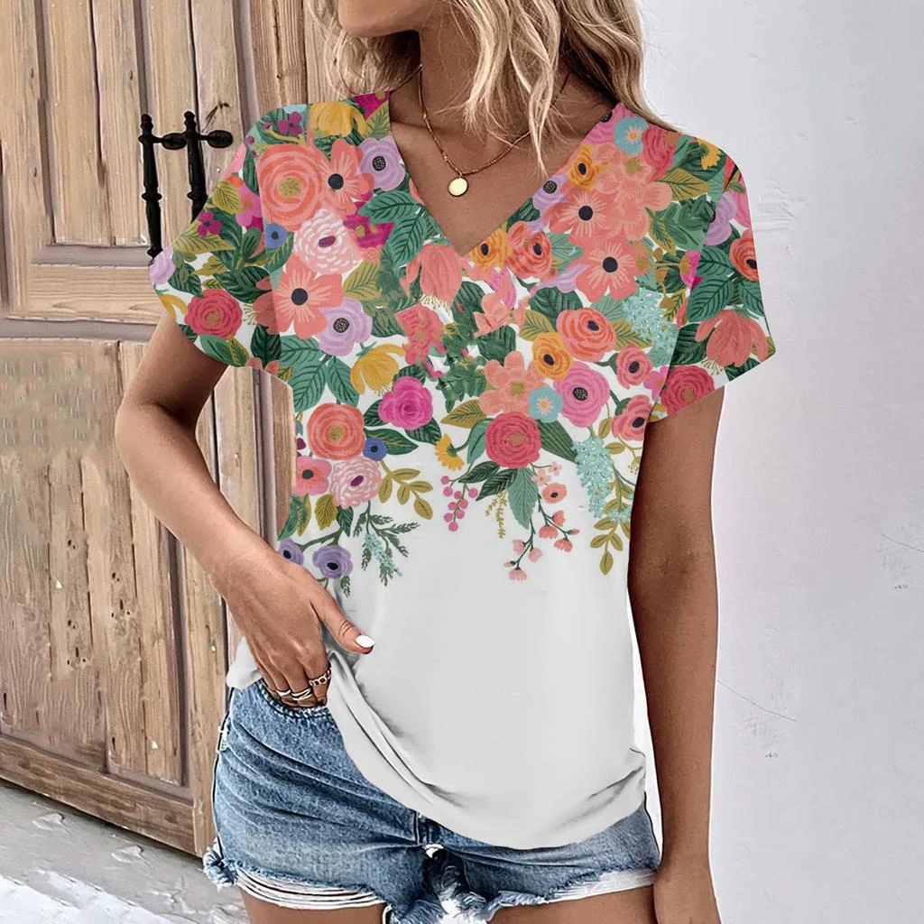 

Women's T-Shirts Fashion Characters Top Tee Flower 3d T-Shirt Harajuku Casual Short Sleeve O-Neck Oversized Female Clothing