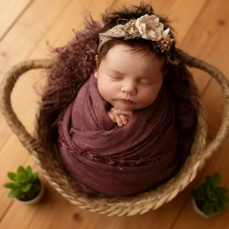 Professional Studio Photography Essential Prop Retro Handmade Rattan Bed Basket Baby Chair Newborn Photography Auxiliary Tool