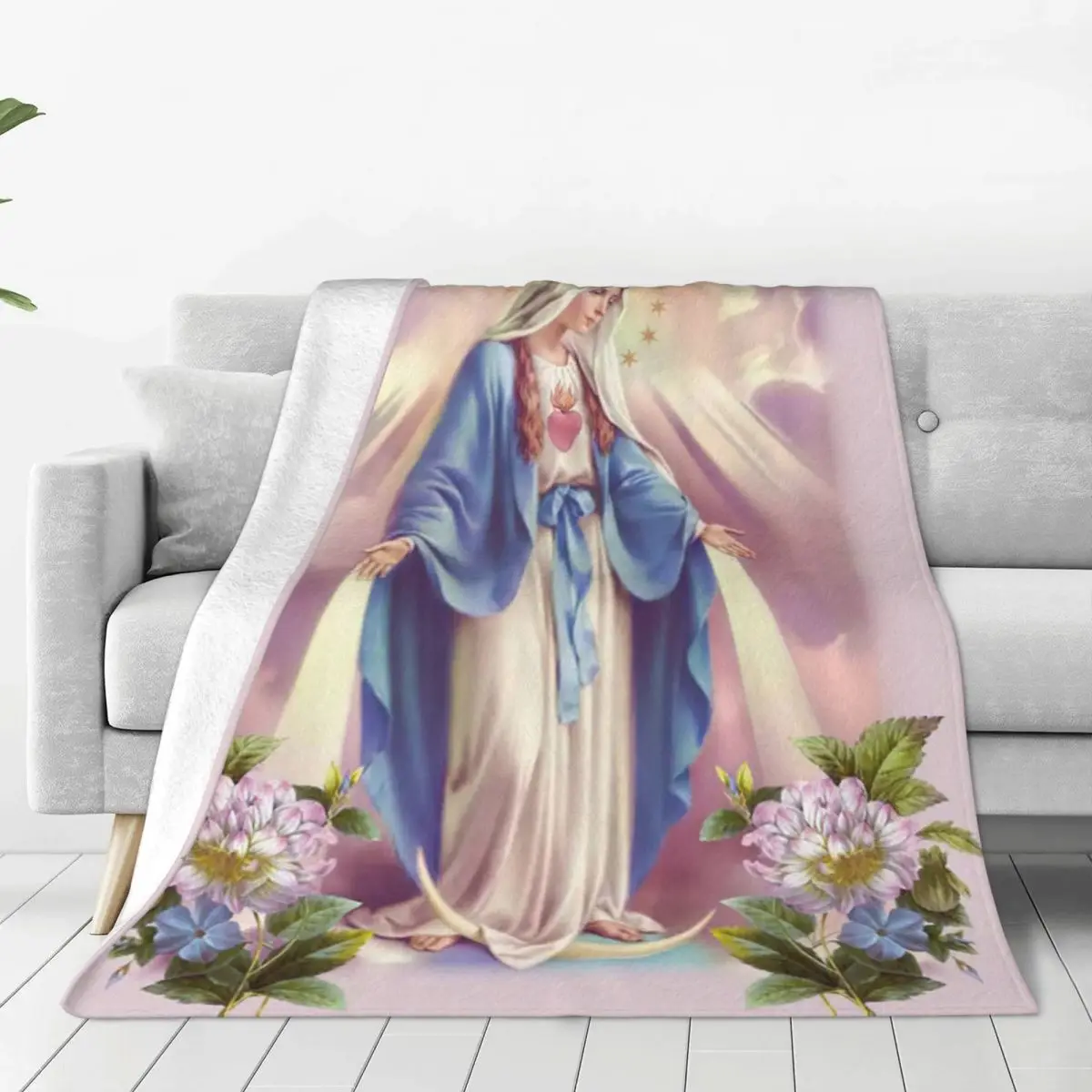 

Jesus Christian Virgin Mary Flannel Blanket Our Lady of Guadalupe Funny Throw Blanket for Home Hotel Sofa Plush Thin Quilt