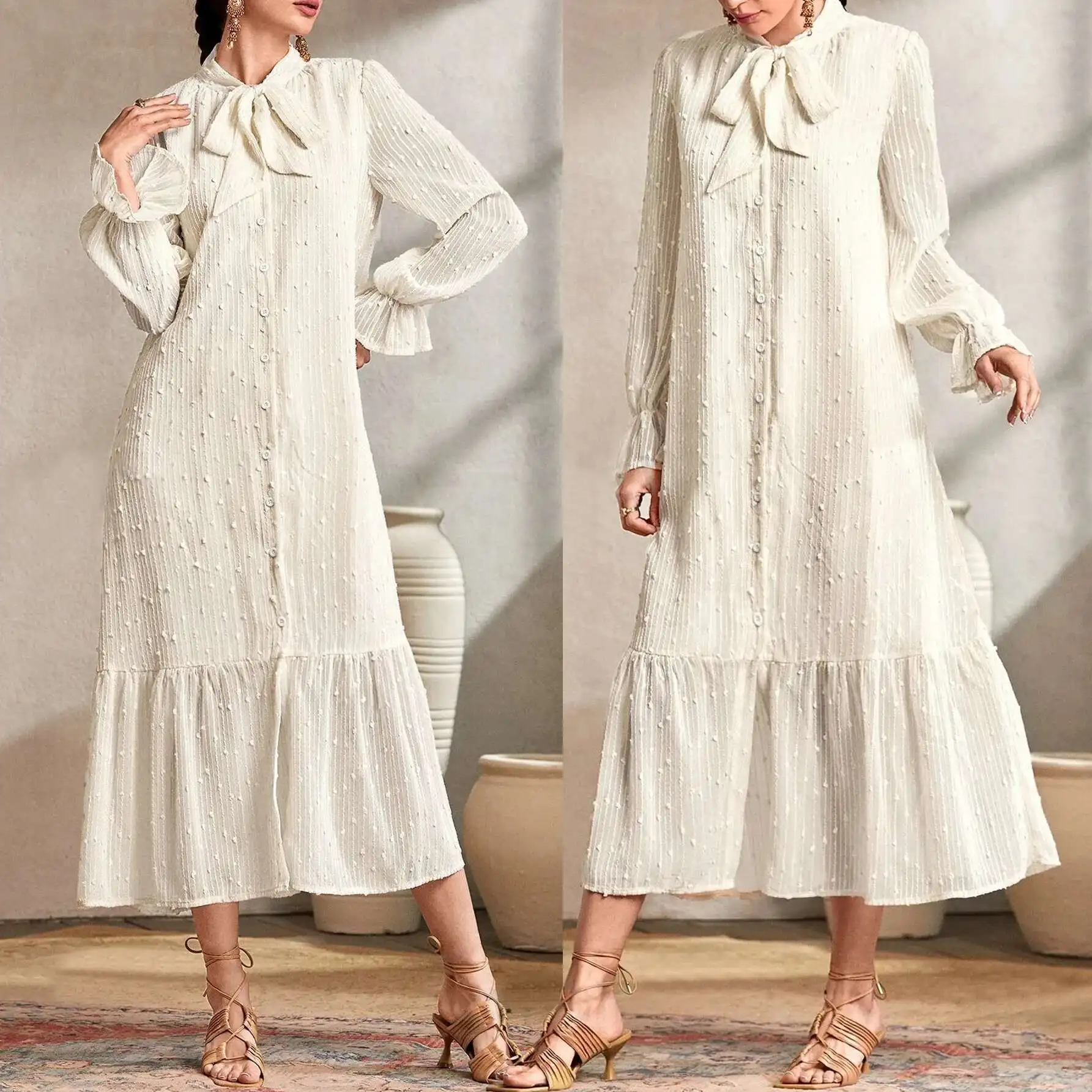 

D168# Women's Arabic Long Dress Is Fashionable and Elegant, with Ruffled Edges and Jacquard Chiffon Dress Islam Elegant