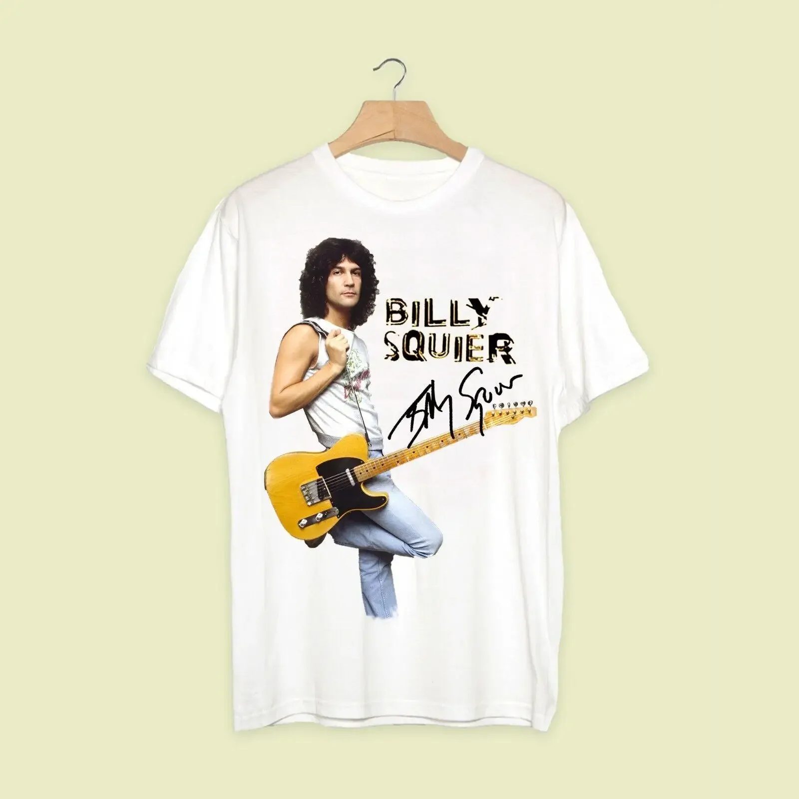 Camiseta Blanca de Algodón Billy Squier Signature para Fans, Tallas S-5XL, Estilo Vintage Lavado, Versátil, Ligeramente Elegante, Casual y Elástica
