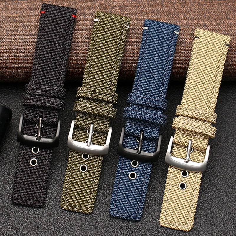 New Nylon Face Leather Bottom Watchband 20mm for Citizen AW5005 Timex Seiko Casual Waterproof Sports Canvas Watch Strap Bracelet