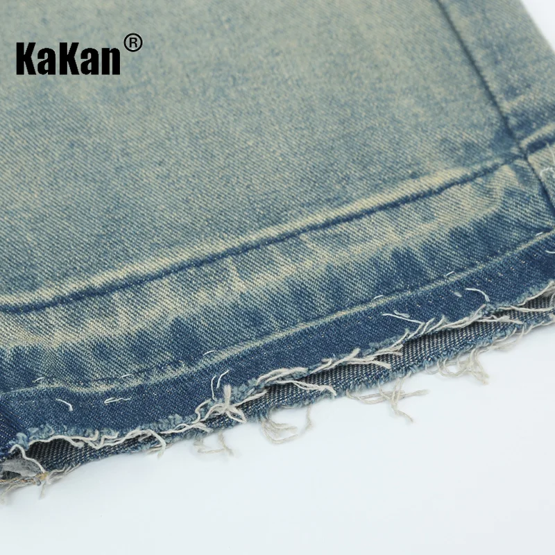 Kakan - European and American High Street Straight Tube Washed and Worn Out Jeans for Men, Mid Waist Zippered Long Jeans 41-5850