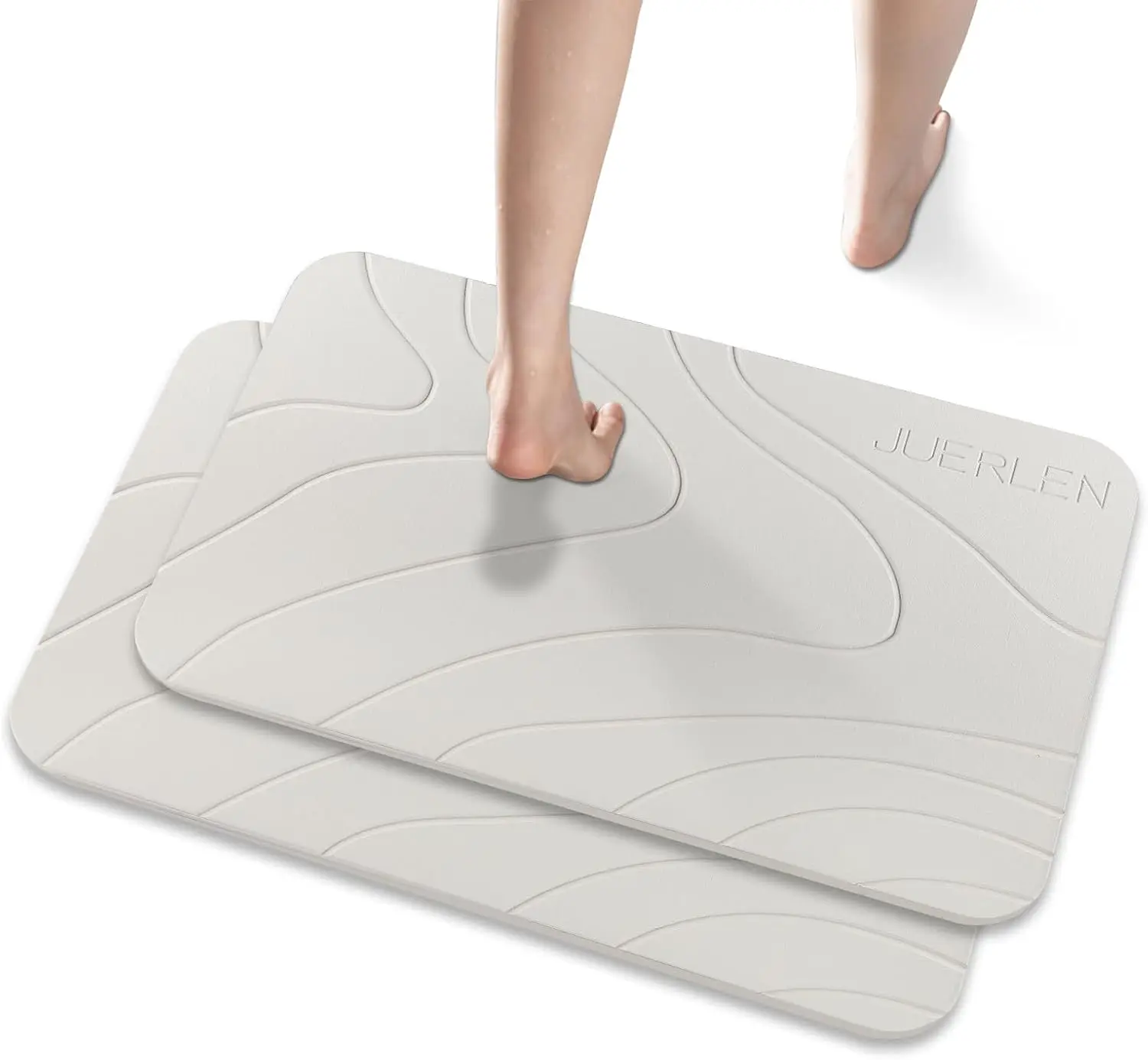 

Набор из 2 ковриков для ванной из диатомитовой земли, нескользящие, быстросохнущие, супервпитывающие, для душа, 24x16 дюймов, дизайн «Палид Вейв»