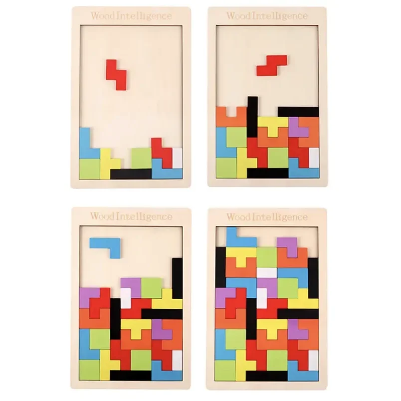 New 3D Wooden Tetris Puzzle Toy Tangram Shape Thinking Logic Colorful Children's Building Blocks Montessori Education Gift