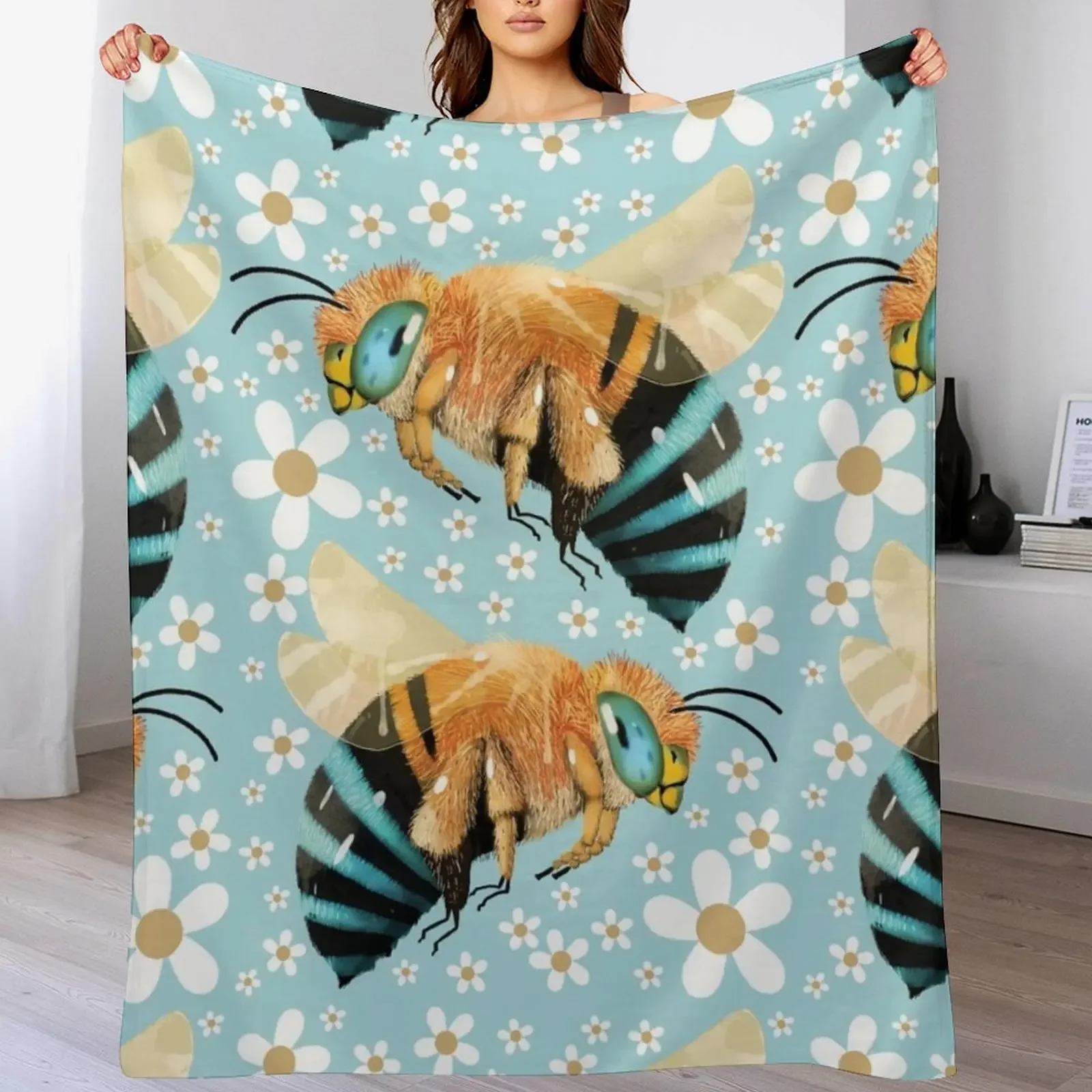 

Blue Banded Bee Throw Blanket for winter warm winter decorative bed plaid Blankets