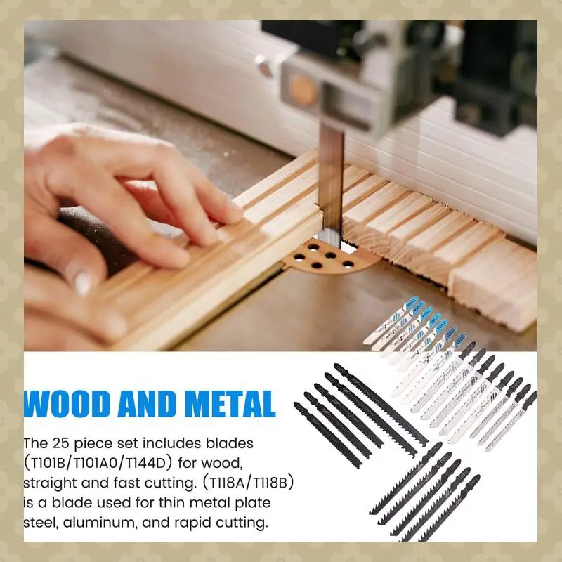 AB45 Set di lame per seghetto alternativo con gambo a T da 25 pezzi, lame con gambo a T per taglio di legno, plastica e metallo