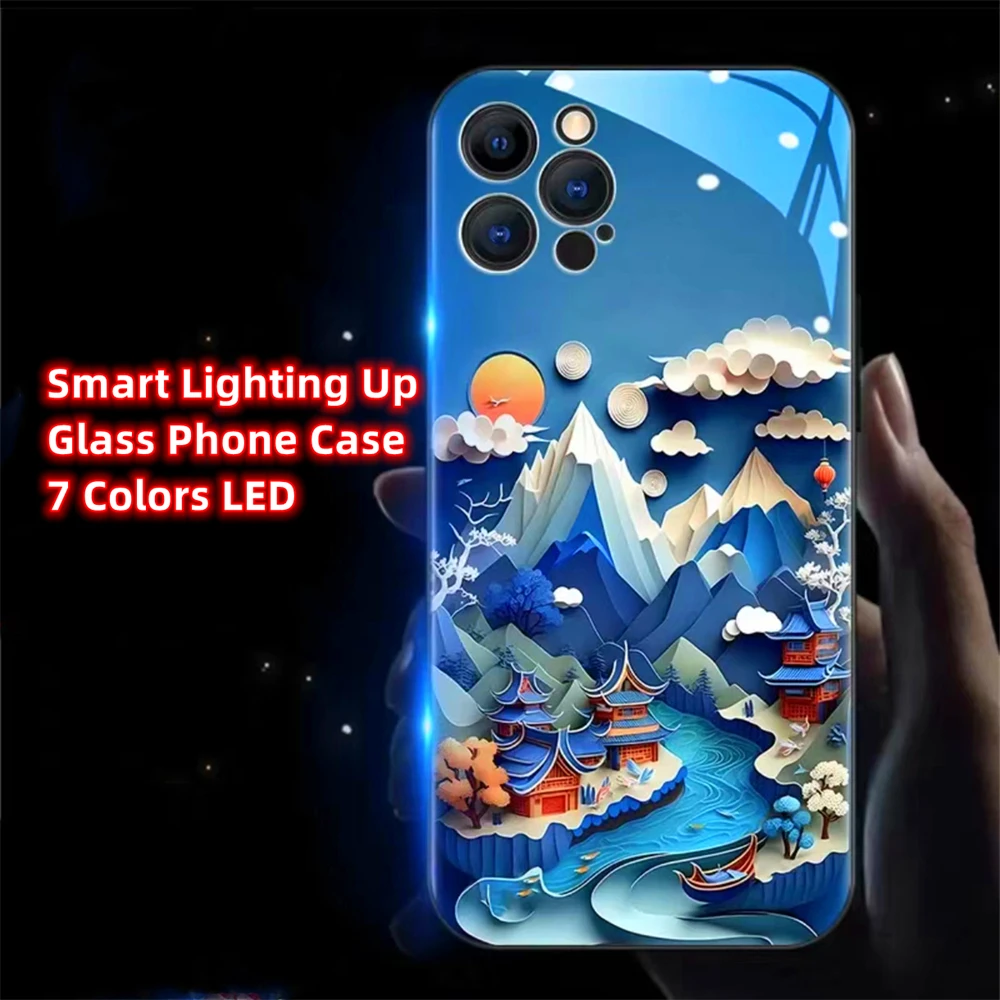 

So Pretty Winter Village Voice Controlled LED Light Luminous Phone Case For Samsung S24 S23 S22 S21 S20 FE Note 10 20 Plus Ultra