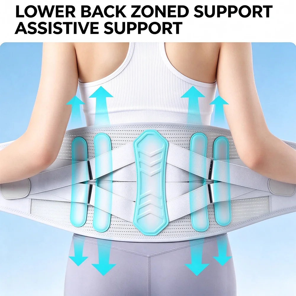 Ergonomic Multi-Layer Lumbar Belt with 5 Steel Support Stays, Adjustable Back Support for Work, Heavy Lifting, Exercise,Sports