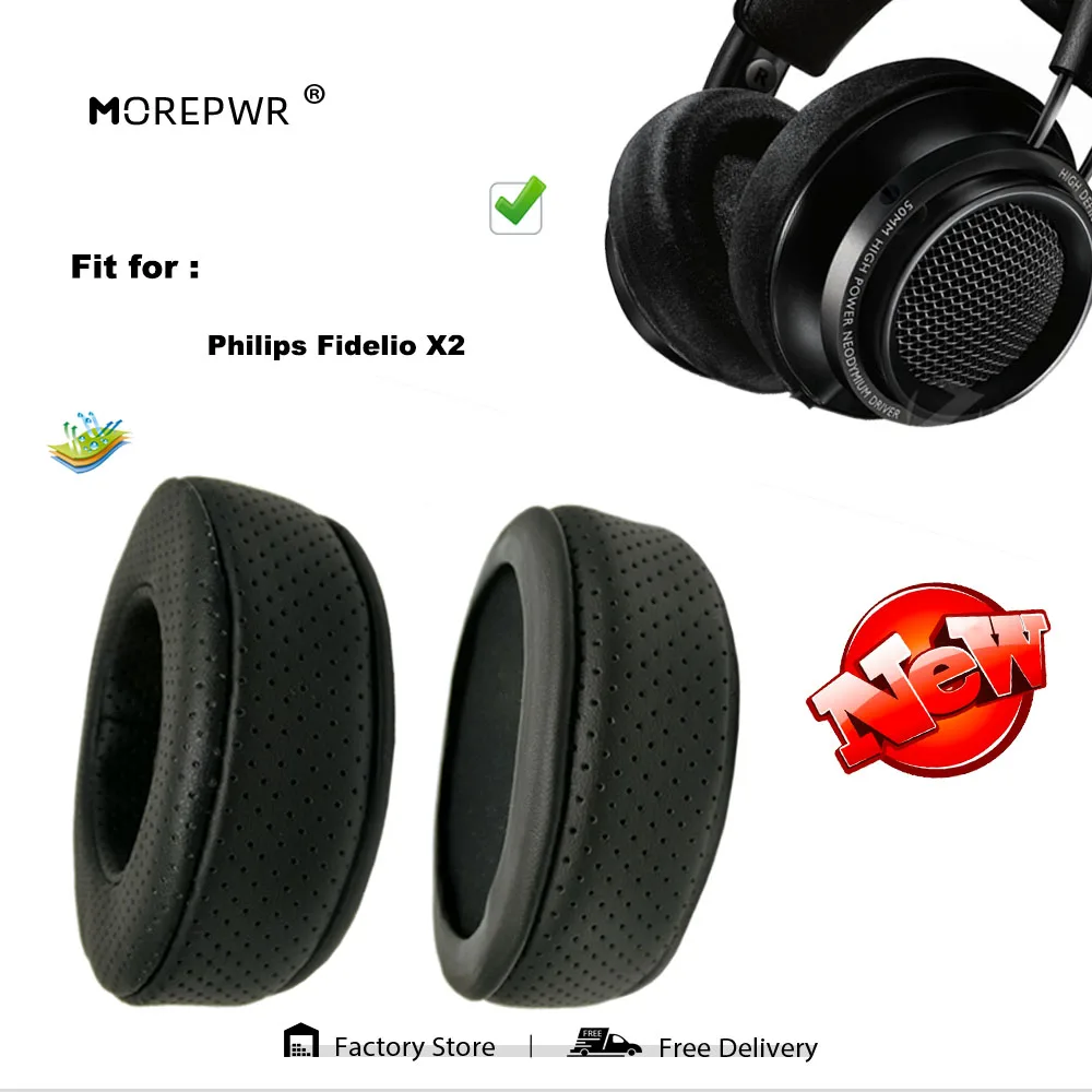 Morepwr, новое обновление, сменные амбушюры для Philips Fidelio X2, детали гарнитуры, кожаная подушка, бархатные наушники