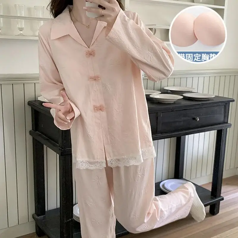 

Sweet Princess Long Sleeved Long Pants Pajamas Spring and Summer New Cute Girl Home Clothes Fashion and Elegant Women's Sets