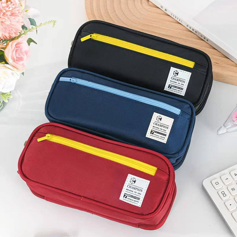 1 шт., простой пенал большой емкости, детская парусиновая трехслойная сумка для ручек для учащихся средних школ, сумка для хранения канцелярских принадлежностей