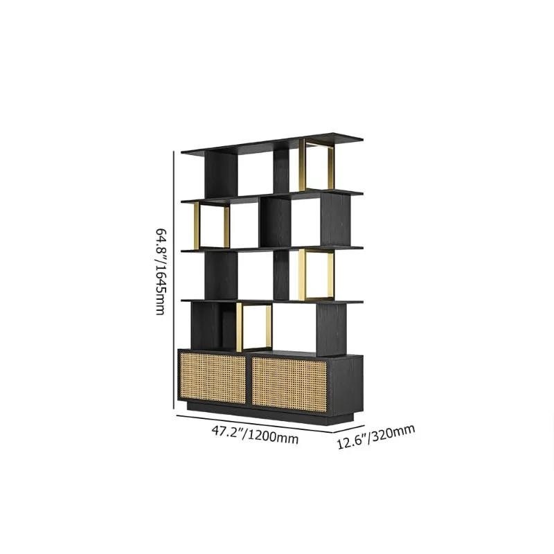 5-Tier Wood Bookshelf 2 Drawers, Tall Bookcase Gold Frame, Display Shelf Living Room & Office, 64.8