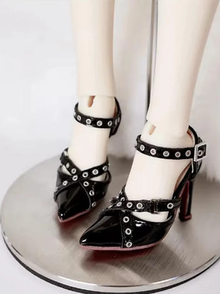 D09-P851 Handmade Toy 1/4 DFH MSD MDD BJD Doll Shoes Red Black Sharp Pointed High-Heeled Shoes 1 Pair