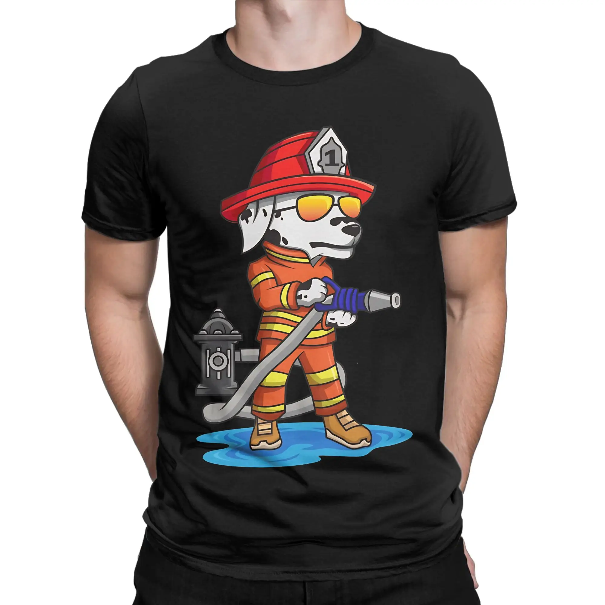 Firefighter Fireman Firedog Novelty 100% Cotton T-Shirt Sparky the Fire Dog Tees Tops For Men