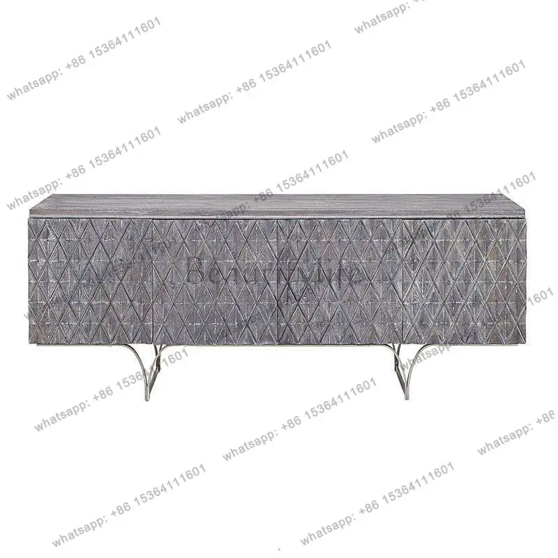 American light luxury solid wood dining side cabinet retro gray storage decoration stainless steel entrance cabinet
