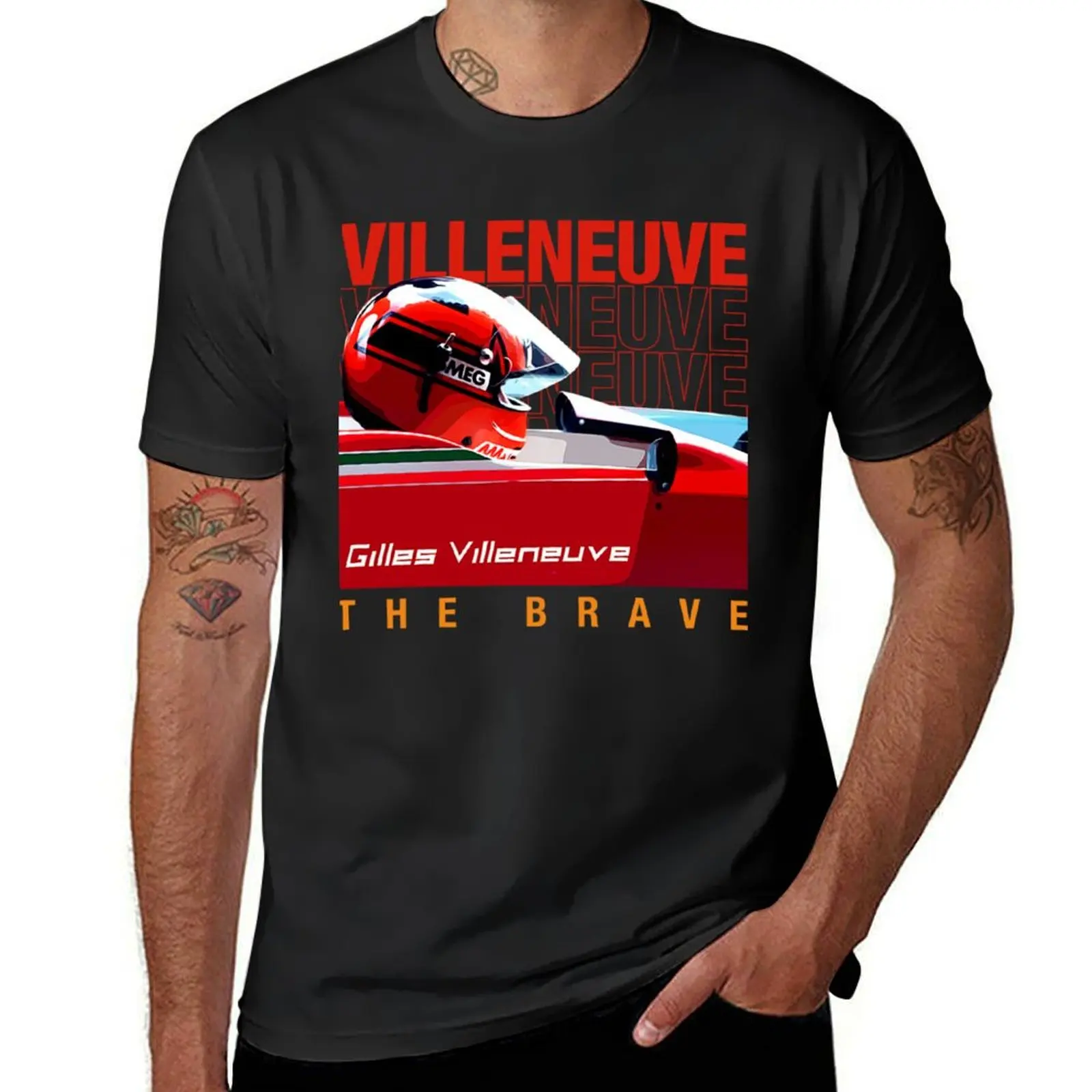 

Gilles Villeneuve helmet F1 legend T-Shirt for a boy new edition oversized t shirts for men